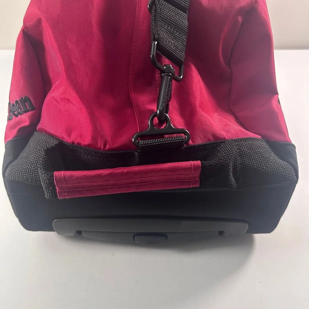 Vintage LL Bean Rolling Duffle Bag Red Black Wheeled Travel Luggage Medium